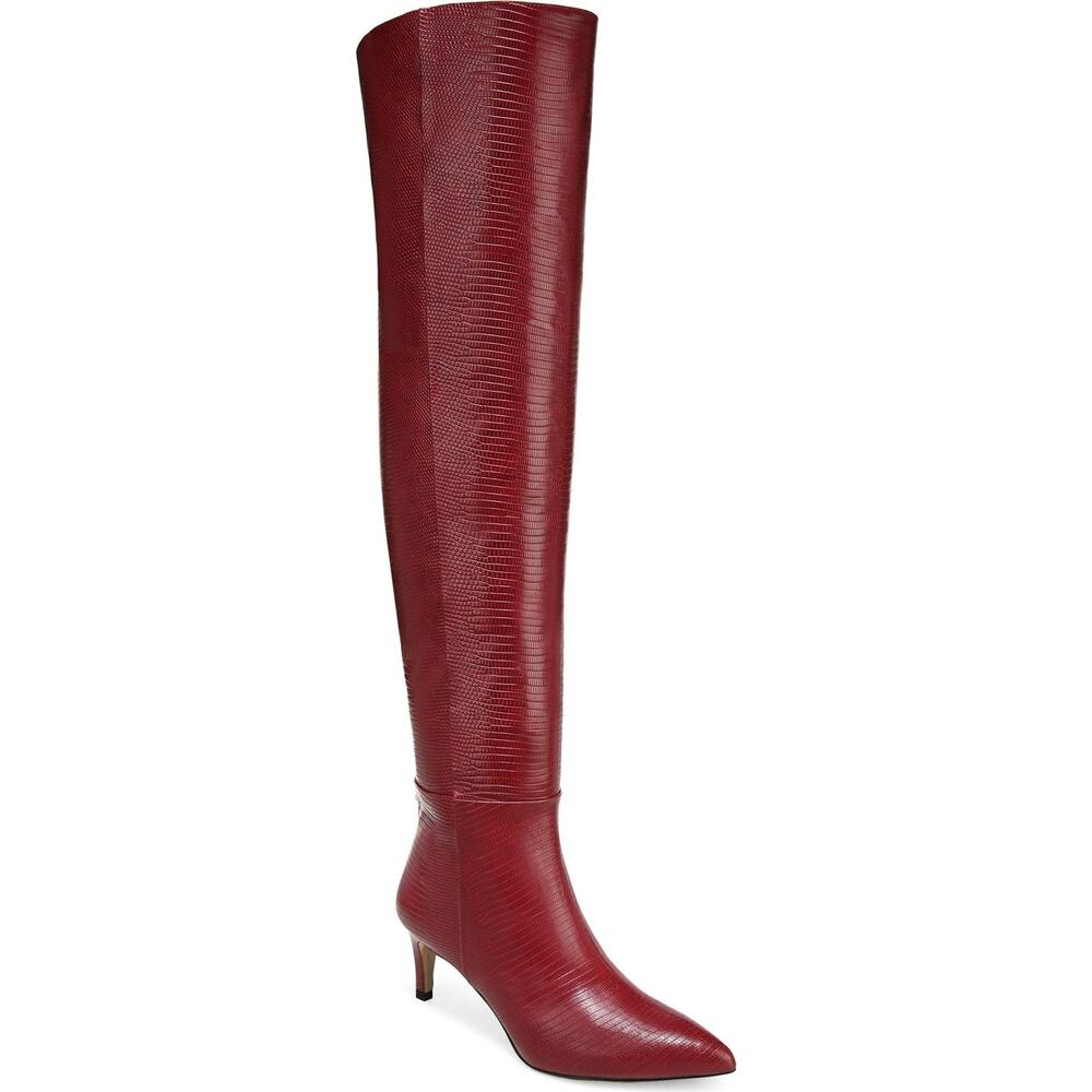 NIB Sam Edelman Ursula Leather Over the Knee Boot Rhubarb Red Heel Almond Toe 5